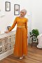 women's crew neck polka dot islamic dress RSSN45 - Mustard - 4