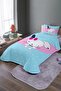 Blue Cloth Rabbit Patterned Single Pique Set and Bedspread - 2