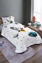 White Space and Rocket Patterned Single Pique Set and Bedspread - 2
