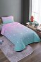 Pink Blue Hearts Patterned Single Pique Set and Bedspread - 2