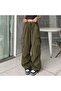 Green Tactical Parachute Fabric Oversize Unisex Trousers with Cargo Pocket