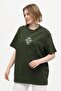 Unisex Green 100% Cotton Printed Oversize High Collar Knitted T-shirt - 4
