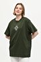 Unisex Green 100% Cotton Printed Oversize High Collar Knitted T-shirt - 5