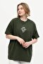 Unisex Green 100% Cotton Printed Oversize High Collar Knitted T-shirt - 6
