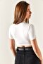 Women's Ecru Cut Out Detailed Crop Lycra with Accessories BLZ-19002334 - 7