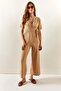 Women's Beige Double Breasted Collar Side Belted Jumpsuit TLM-19000148 - 2