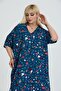 LARGE SIZE COMFORTABLE FIT WOVEN VISCOSE LOOSE DOUBLE POCKET V-NECK DRESS - 3