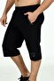 Black Men's Elastic Waist Pocket Cotton Two Thread Large Size Capri EDY201169B-S - 4