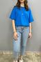 تي شيرت نسائي بفتحة جانبية باللون الأزرق من ساكس - 5
