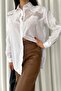 Women's White Rose Embroidered Wide Fit Oversize 100% Cotton Thin Shirt - 2