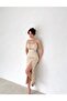 Mink Satin Thin Strap Dress with Draped Chest