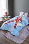 Single Blue Iron Man Patterned Single Pique Set and Bedspread - 2