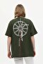 Unisex Green 100% Cotton Printed Oversize High Collar Knitted T-shirt - 3