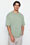 Limited Edition Green Oversize/Wide Cut Faded Effect 100% Cotton Thick T-Shirt Tmnss23Ts00153 - 4