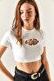 Women's Ecru Cut Out Detailed Crop Lycra with Accessories BLZ-19002334