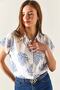 Women's Bush Blue Patterned Linen Bat Shirt GML-19001129