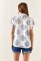 Women's Bush Blue Patterned Linen Bat Shirt GML-19001129 - 7