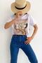 Women's White New Season Printed Pearl Bead Embroidered Cotton T-Shirt - 6