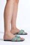 Women's Aqua Green Buckle-Front Cross-Strapped Slippers - 2