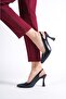Genuine Leather Navy Blue Women's Heeled Leather Shoes Shn-0824 - 4