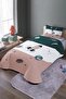 Retro Green Spacecraft Patterned Single Pique Set and Bedspread