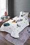 White Space and Rocket Patterned Single Pique Set and Bedspread
