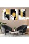 Triple Mdf Black and White and Gold Background Abstract Pattern Shapes Painting Set - 2