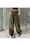 Green Tactical Parachute Fabric Oversize Unisex Trousers with Cargo Pocket - 2