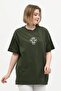 Unisex Green 100% Cotton Printed Oversize High Collar Knitted T-shirt