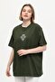 Unisex Green 100% Cotton Printed Oversize High Collar Knitted T-shirt - 8