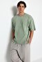 Limited Edition Green Oversize/Wide Cut Faded Effect 100% Cotton Thick T-Shirt Tmnss23Ts00153