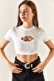 Women's Ecru Cut Out Detailed Crop Lycra with Accessories BLZ-19002334 - 2
