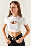 Women's Ecru Cut Out Detailed Crop Lycra with Accessories BLZ-19002334 - 4