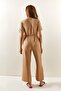Women's Beige Double Breasted Collar Side Belted Jumpsuit TLM-19000148 - 6