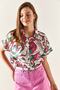 Women's Fuchsia Green Bat Linen Blend Shirt GML-19001121 - 2