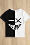 Smile Printed Black and White Pieced Oversize Crew Neck Children's T-shirt - 2