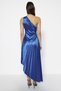 Cobalt Blue Asymmetrical Pleat Detail Knitted Satin Stylish Evening Dress Night Graduation Dress Tprss23El00557 - 6