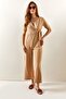 Women's Beige Double Breasted Collar Side Belted Jumpsuit TLM-19000148 - 3