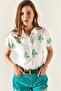 Women's Floral Green Patterned Linen Bat Shirt GML-19001129 - 6
