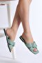 Women's Aqua Green Buckle-Front Cross-Strapped Slippers - 3