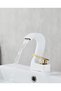 Gold White Deck Mounted Single Hole Waterfall Basin Bathroom Sink Faucet Hot and Cold - 3