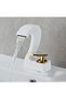Gold White Deck Mounted Single Hole Waterfall Basin Bathroom Sink Faucet Hot and Cold - 4