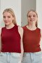 Women's Claret Red Tile Halter Neck 2-Piece Crop Blouse