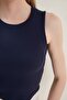 Women's Gray Navy Blue Halter Neck 2-Piece Crop Blouse - 5