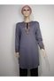 Women's Gray Smoked Collar Sleeves Embroidered Crew Neck Long Sleeve Sleeves Elastic Oval Skirt Tunic