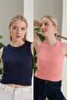 Women's Navy Blue Powder Halter Neck 2-Piece Crop Blouse