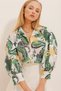 Women's Mustard Green Princess Ethnic Patterned Flamed Linen Woven Shirt ALC-X10397 - 4