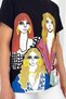 Women's Black New Season Printed Cotton T-Shirt