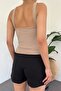 Crepe Fabric Without Chest Padding Strap Detailed Beige Crop Beige Blouse 5071 - 2