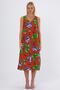 Women's Orange Flower Patterned V-Neck Sleeveless Dress - 2